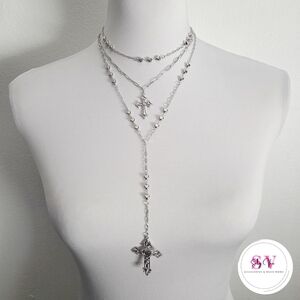 Silver Layered Cross Necklace